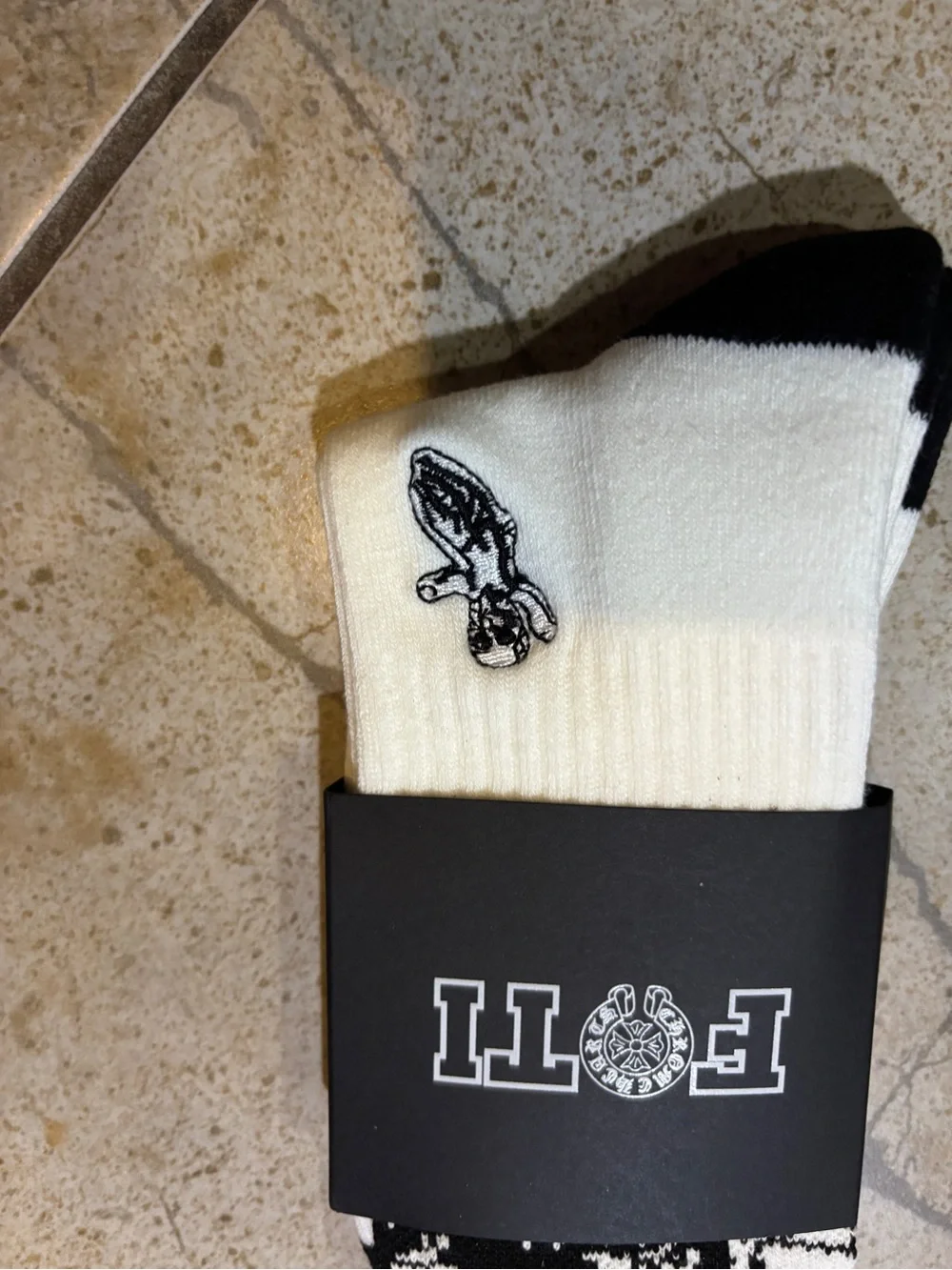 Chrome Hearts Foti White and Black Skull Crew Socks